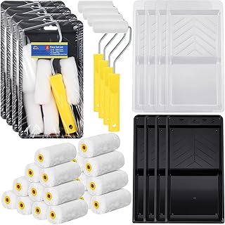 Menkxi 32 Pack 4 Inch Paint Roller Kit Including 4" Mini Small Foam Roller Covers Frame Tray and Liner for Painting Staini...