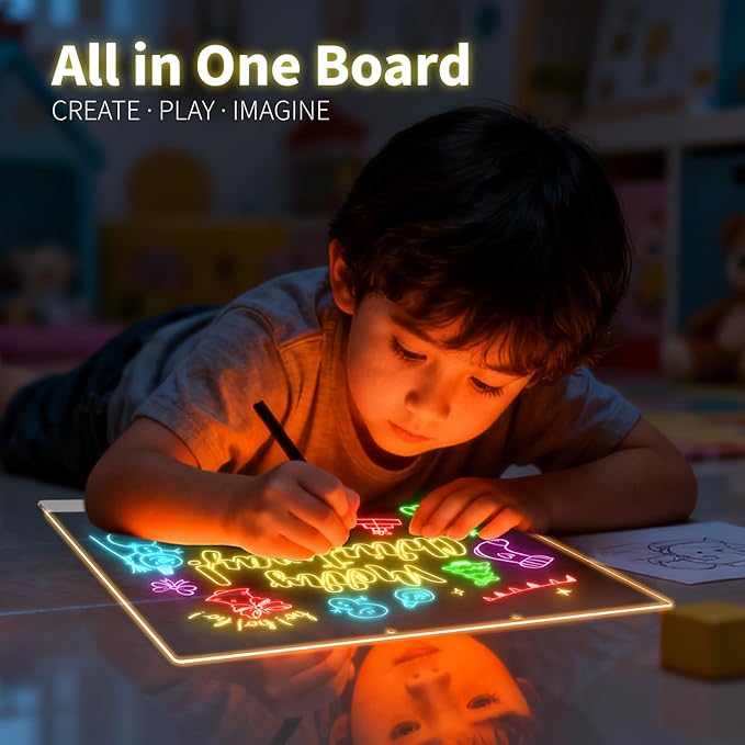 LED Note Board with Colors, Led Drawing Board for Kids, Light Up Acrylic Dry Erase Boards with Stand, Christmas & Birthday Gifts for Girls/Teens (White, 15.7" x 11.8")