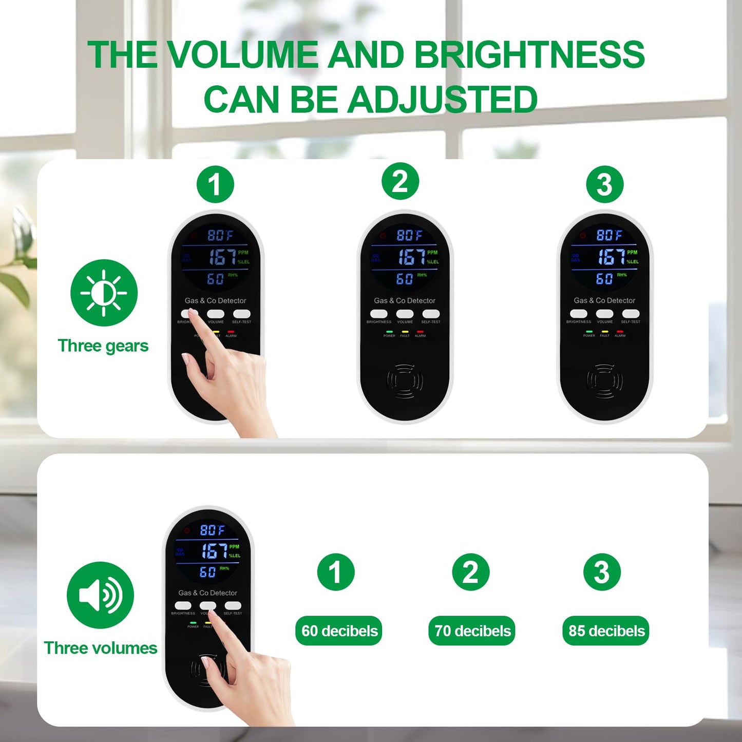 5-in-1 Combination Gas & Carbon Monoxide Detector with Battery Backup,Plug in Natural Gas Detector & CO Alarm with Temperature(°F) & Humidity Sonsor,Propane & CO Detector for Home,RV,Apartment