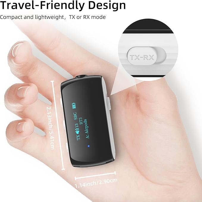 Bluetooth Transmitter Receiver for 2 AirPods/Headphones, Flight Bluetooth 5.2 Adapter for Airplane, TV, and Gym with a 3.5mm Audio Jack, Wireless BT Receiver with Mic for Car/Home Stereo