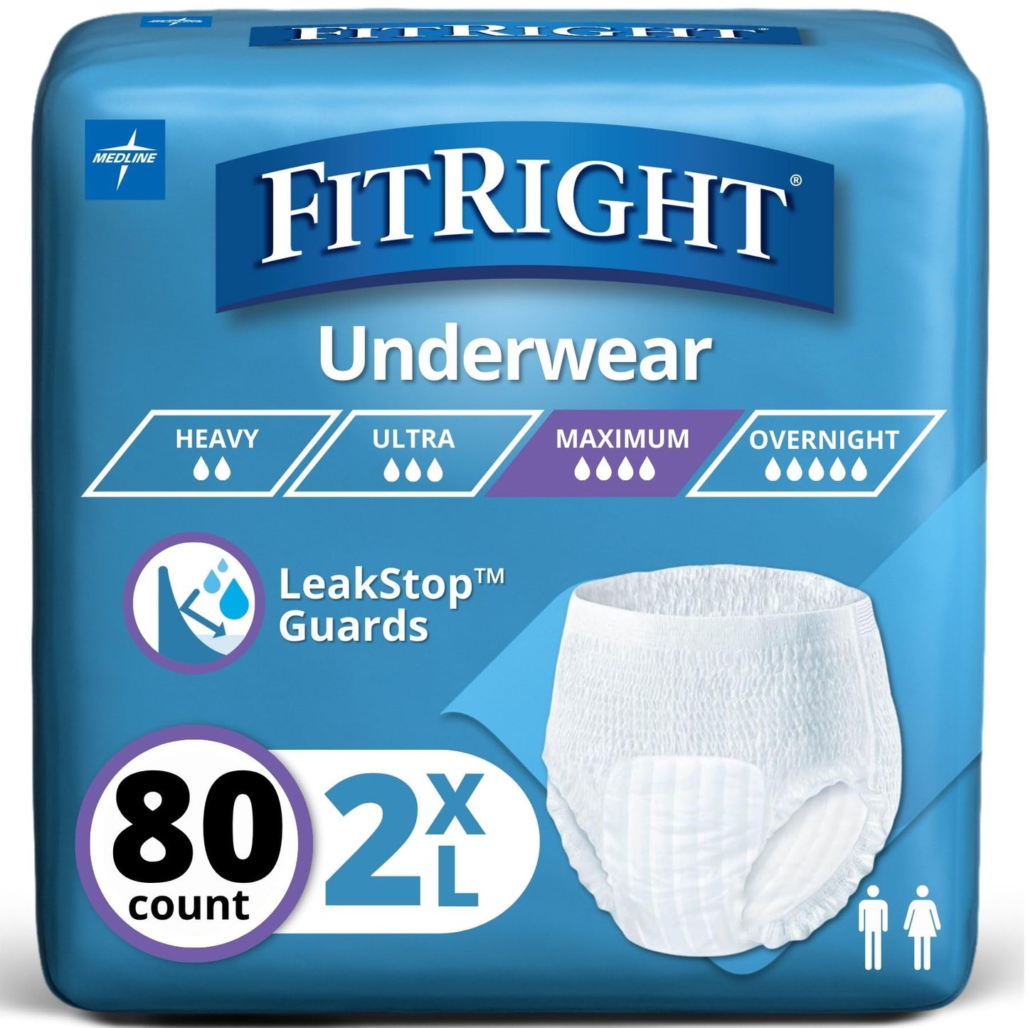 Medline FitRight Adult Incontinence Underwear, Heavy Absorbency, XX-Large, 68-80 (80 Count)