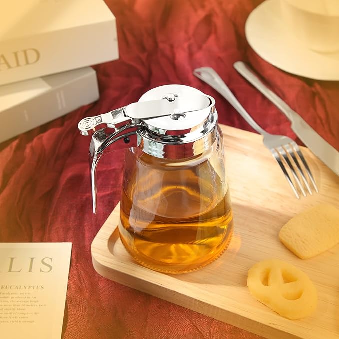 Zopeal Set of 12 Honey Maple Syrup Dispenser 12 oz Glass Bottle Syrup Pitcher Containers with Retracting Spout for Restaurants Sugar Coffee Milk Creamer Condiment, 3.2 x 4.8 Inches