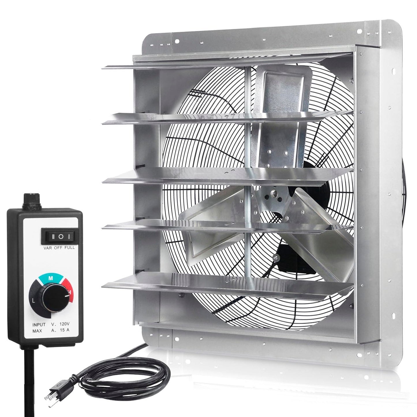 Ken Brown 24 Inch Shutter Exhaust Fan With Speed Controller, 4200Cfm High Speed, Wall Mounted Ventilation Fan For Garage, Attic,