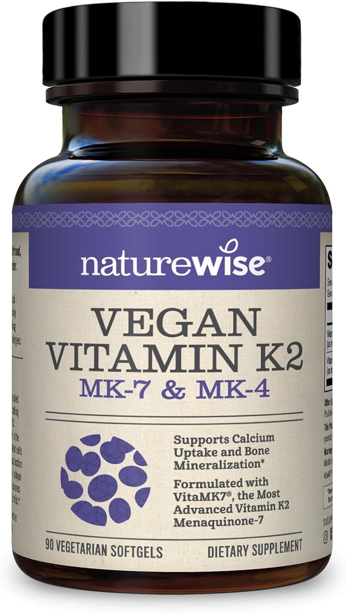 NatureWise Vegan Vitamin K2 100mcg & MK4 500mcg Bone Health - Vitamin D3 2000iu Immune Support 360 Count