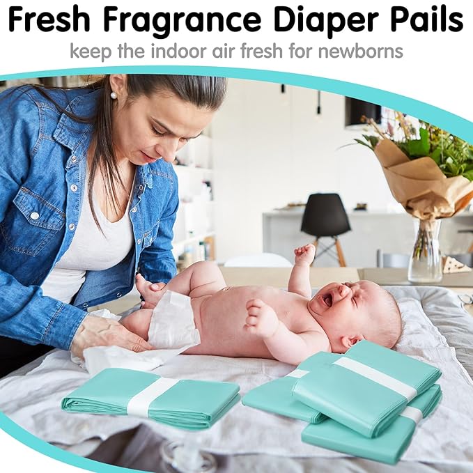 Yeaqee 12 Pack Diaper Disposal Liner Refills Compatible with Janibell Akord 280 Dekor Plus Diaper Pails Extra Thick Pail Refill Liners Adult Scented Odor Resistant Liners Holds up to 7200(Green)