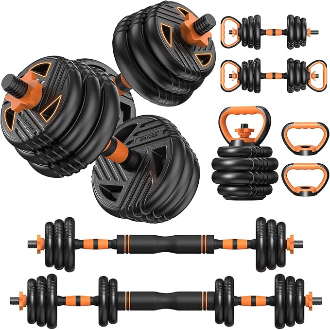 33/44/66/88lbs Adjustable Dumbbell Set with Connector, 5 in 1 Weight Dumbbell Set Used as Barbell, Kettlebells, Push up St...