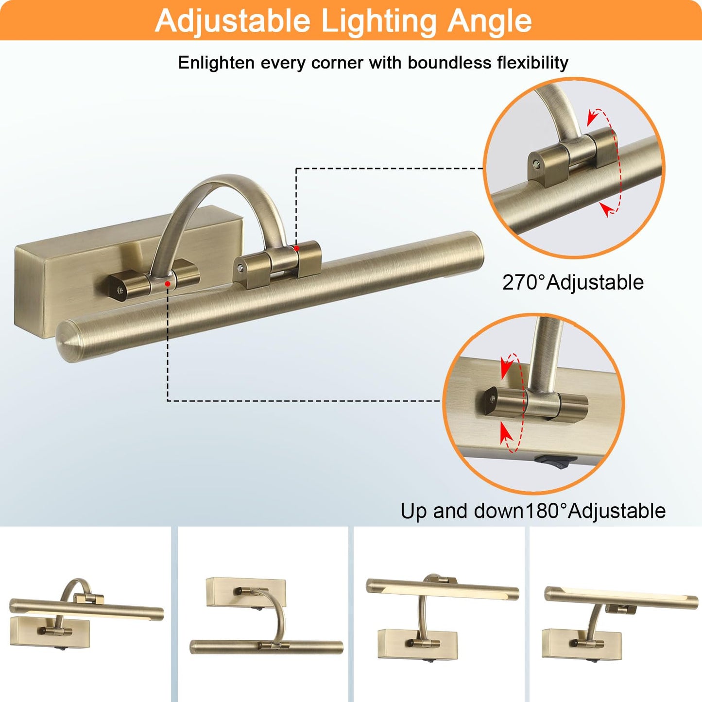 Tassuowell Wireless Picture Light, 12 Inch, Battery Operated, 3CCT Dimmable, Antique Bronze, Model 7115