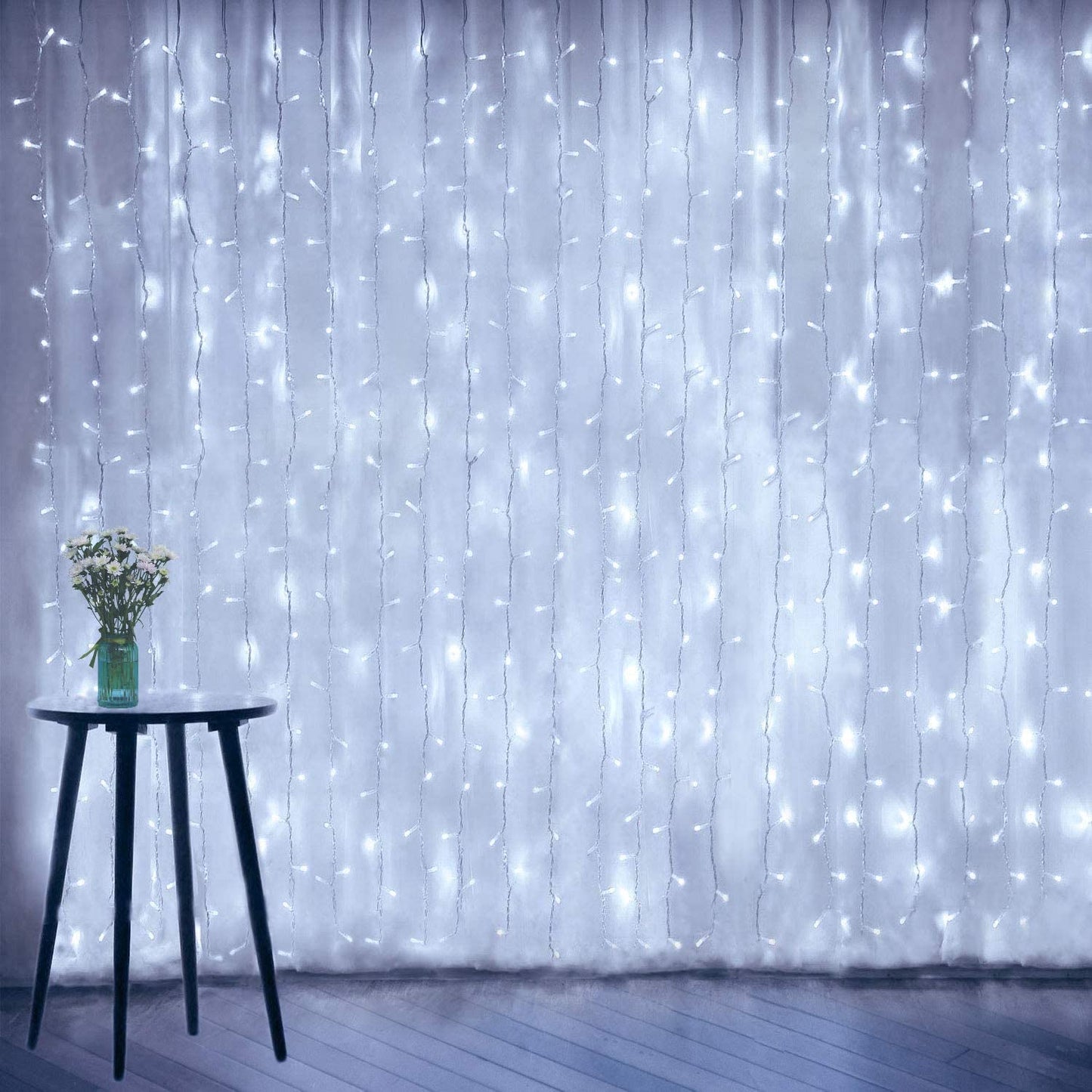 amadecohome Curtain String Lights, LED Icicle Lights, Cool White, Copper Material, Wedding Party Outdoor Indoor Decorations