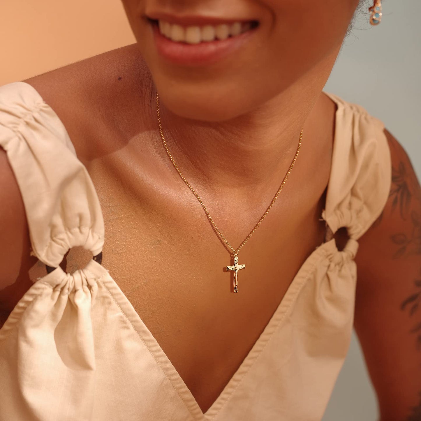14K Gold Plated Cross Necklace, Cross Faith Jesus Hammer Pendant Dainty Chain Simple Tiny Jewelry Gift for Women