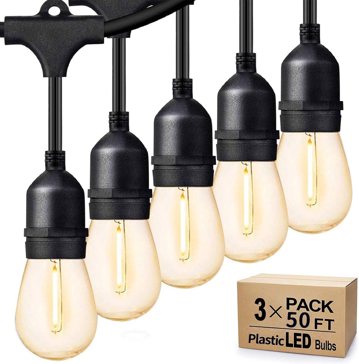 Svater Outdoor String Lights, 150FT, 48pcs S14 Bulbs, Dimmable 2700K Warm White, IP65 Waterproof, Model SV-S14150FT-MG