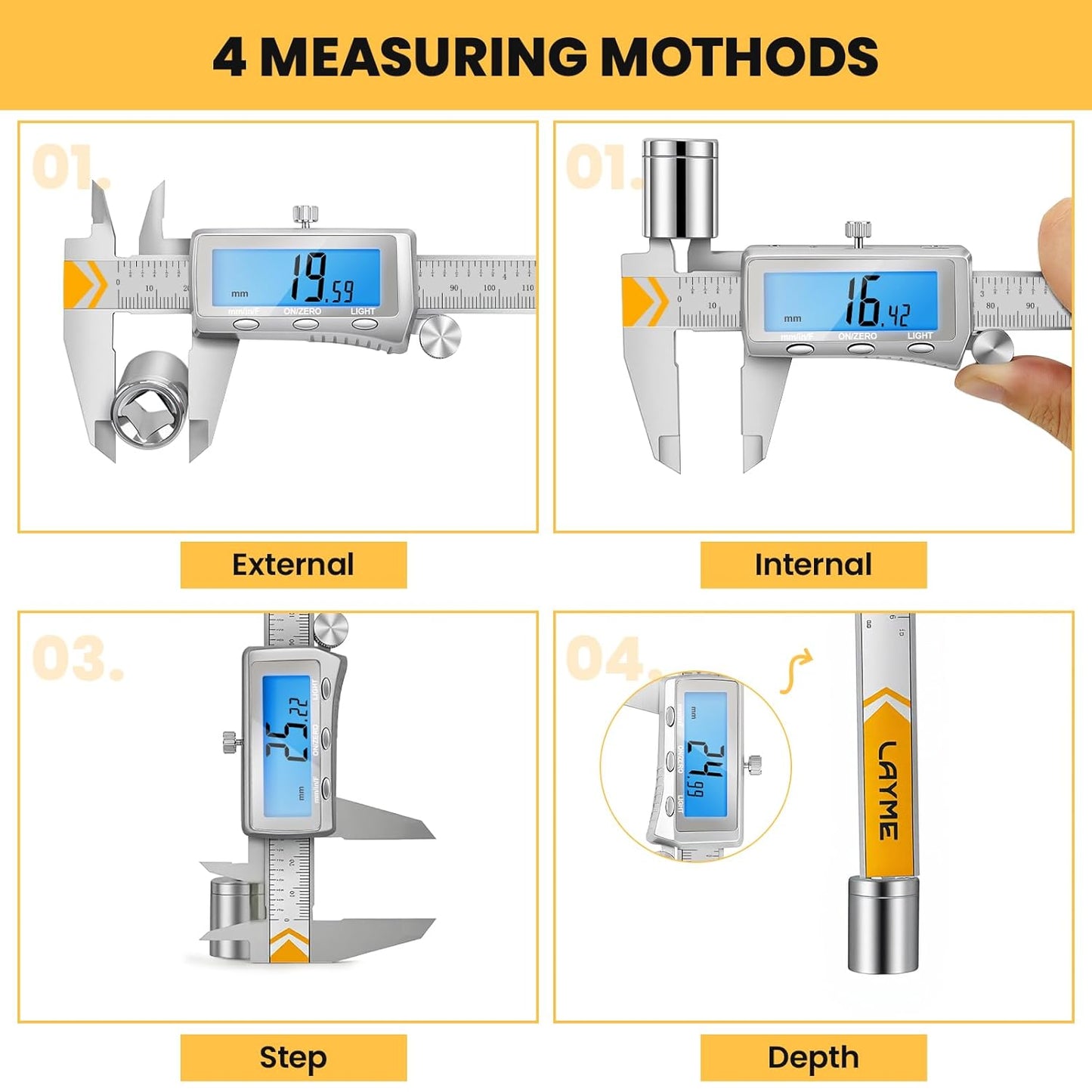 Digital Caliper, Rechargeable Caliper Measuring Tool with Backlight LCD Screen,Vernier Dial Caliper Stainless Steel with Auto-Off Feature,Inch Metric Fraction Conversion, for Jewelers/Woodworkers/DIY