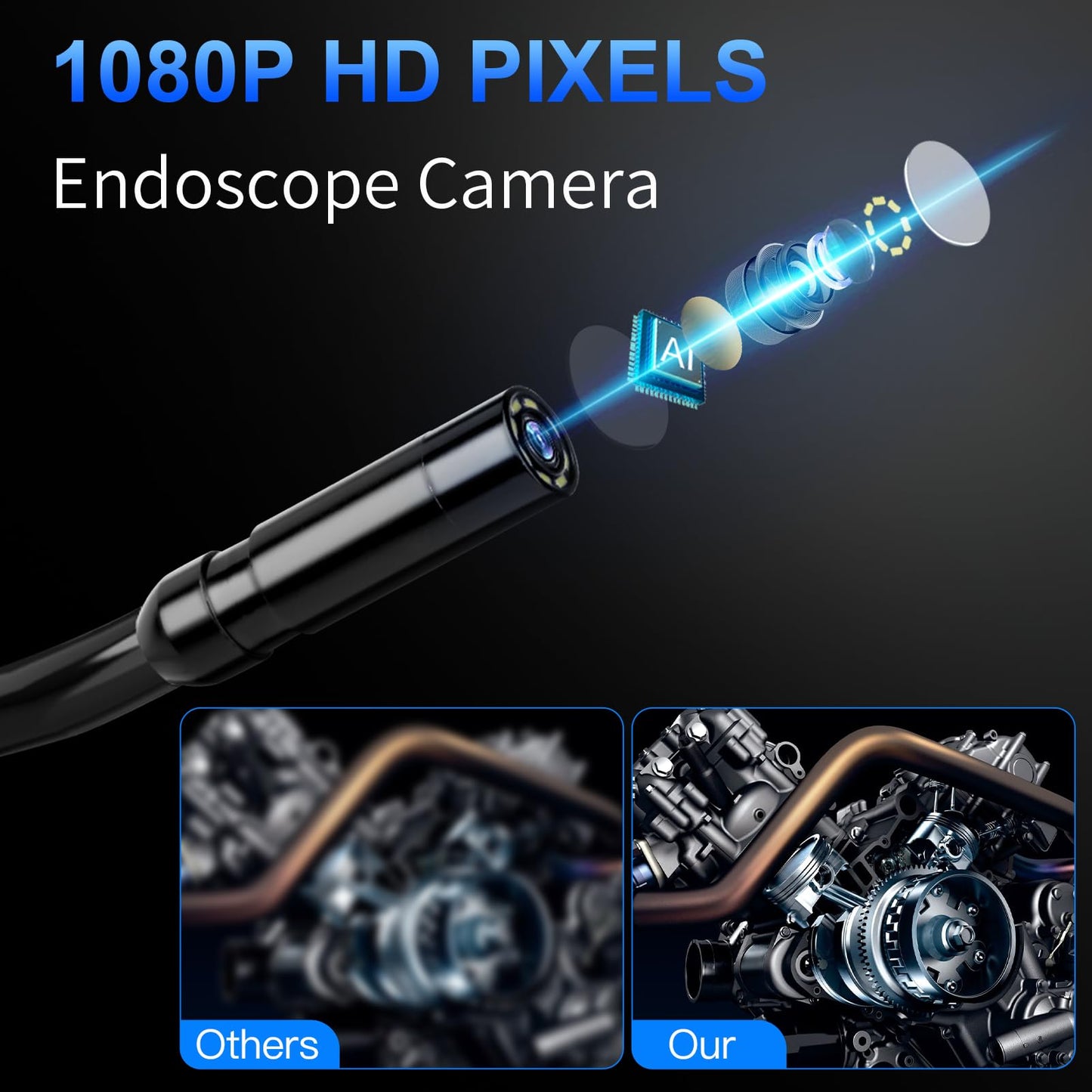 Endoscope Camera with Light - 4.3" LCD Screen Inspection Cameras,IP67 Waterproof Borescope with 8 Adjustable LED Lights,HD 1080P Endoscope Camera 16.5ft Semi-Rigid Cord,gifts for men tools and gadgets