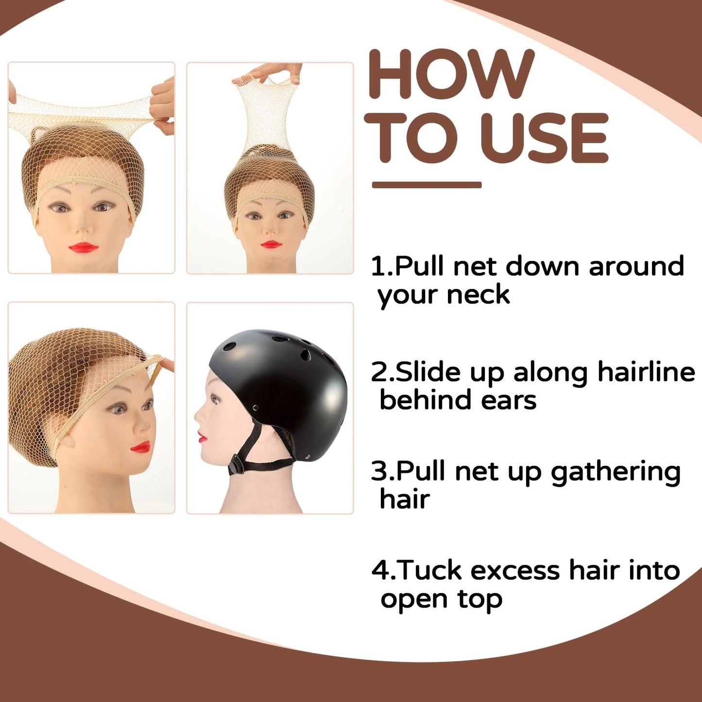 Yuxung 4 Pieces Equestrian Hair Net Women Ride Hair Net No Knot Cap Weaving Caps Wig for Long and Short(Blonde, Brown)