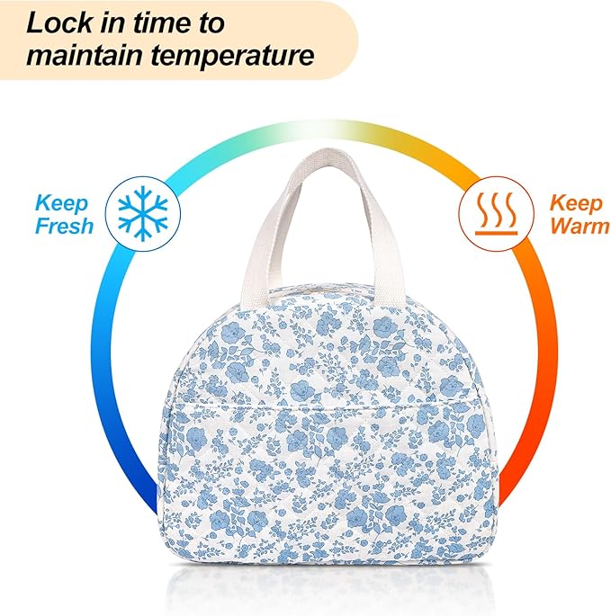 Lunch Box for Women,Cute Quilted Lunch Tote Bag,Reusable Insulated Lunch Box,Large Capacity Cooler Bag with Compartments for Work, Picnics or Travelling