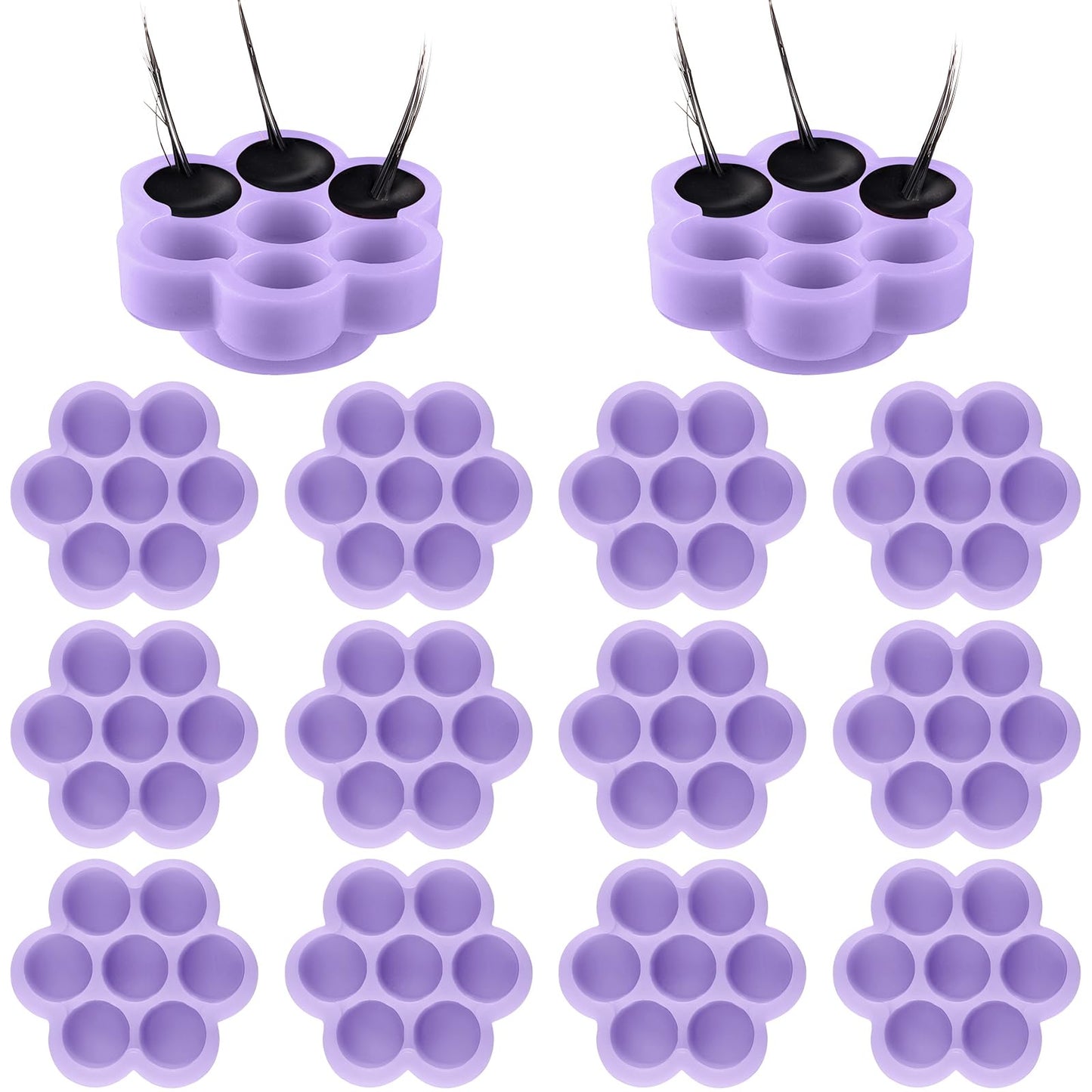 Maitys 200 Pcs Flower Glue Cup Lash Glue Holder Volume Eyelash Extension Flower Pallet Pad Easy Fan Eyelash Ring Cup Bulk for Wo