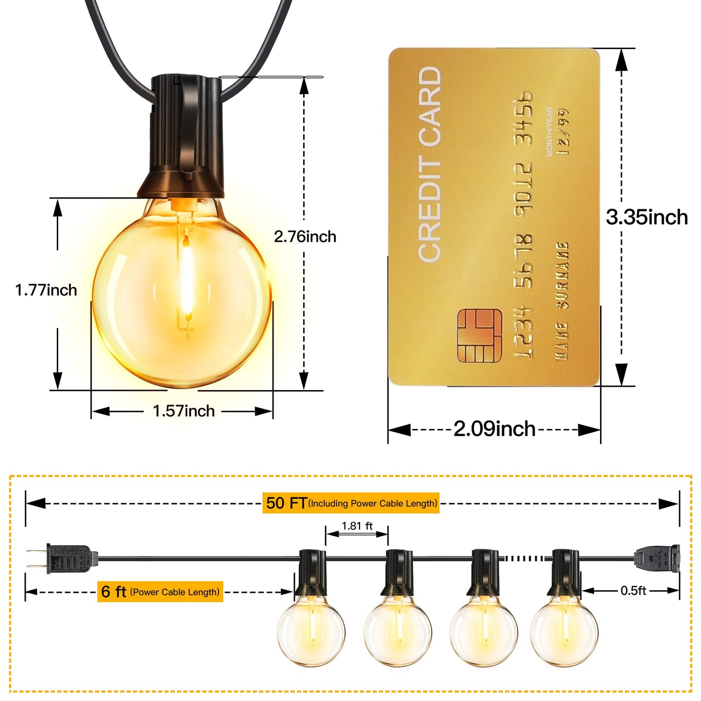 Ollny Outdoor String Lights, 50FT Waterproof Shatterproof with 25 Edison + 2 Spare Bulbs, Warm White, Model IL-E12-20050025