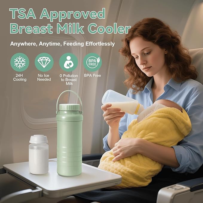 Portable Breast Milk Cooler Bottle, 22oz Capacity Breastmilk Chiller for Travel Mom, 360° Cooling Keeps Milk Fresh for 24 Hours, Breastfeeding Essentials with 2pcs Bottle for Breastmilk Storage