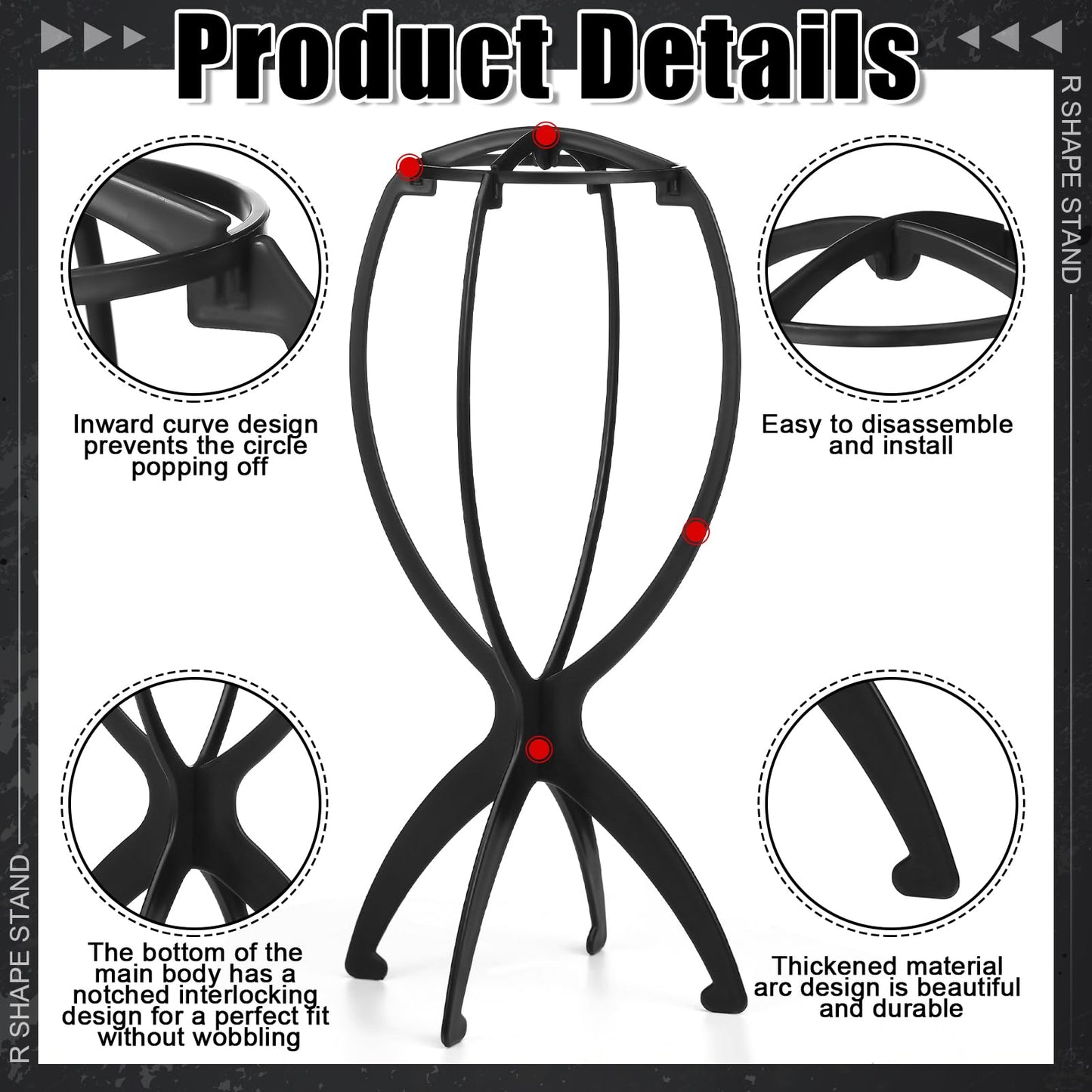 ProSuites 2 Pack Wig Head Stand Travel Wig Holder Hat Wigs Display for Multiple Wigs Hair Styling (black, 13.8 inches)