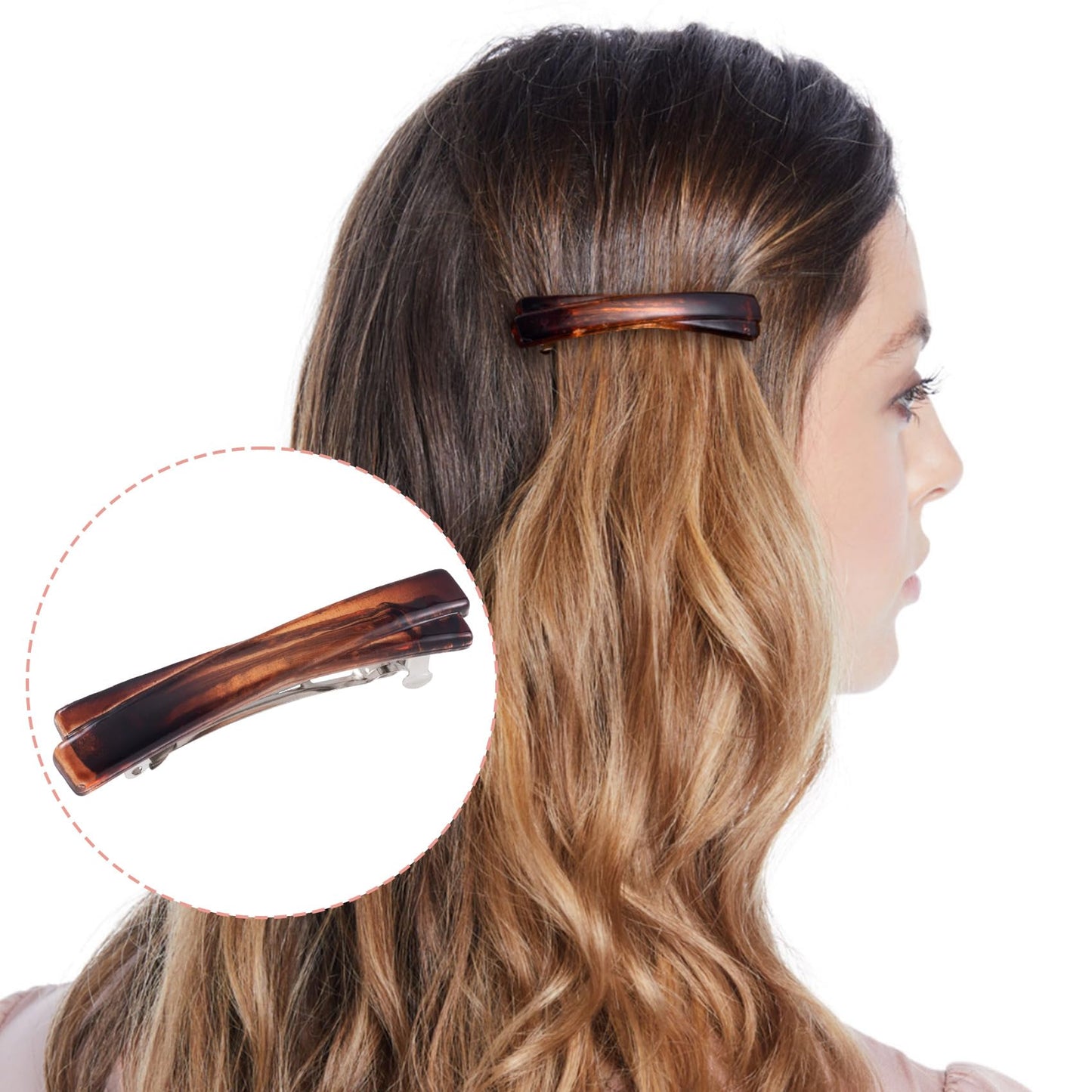 STSTR 4PCS French Barrette Hair Clips for Women, 2.56 Inch Small Tortoise Shell Hair Clip, Curved Glossy Thin Hair Flat Hair Acc