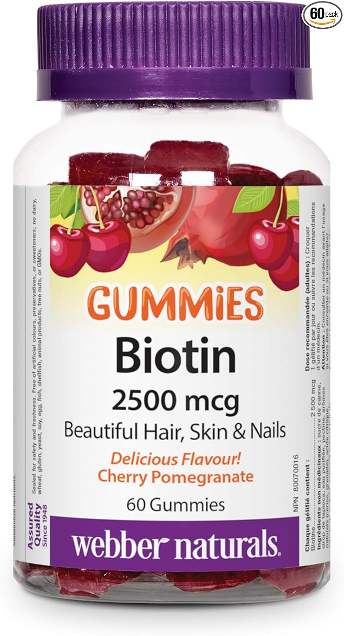 Webber Naturals Biotin Gummies 2500 mcg, Cherry Pomegranate, 60 Gummies