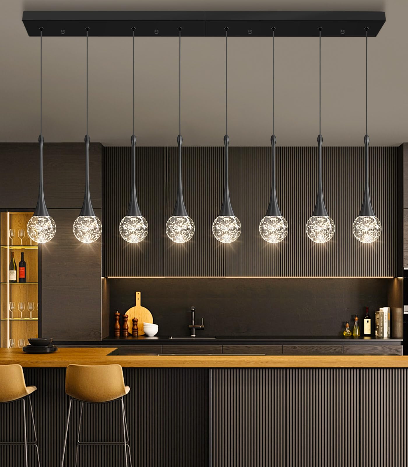 8 Light Modern Glam Crystal Rectangular Chandelier For High Ceiling Led Dimmable Ceiling Pendant Light Kitchen Island Staircase Foyer Enterway Living Room Chandelier Lighting Antique Black