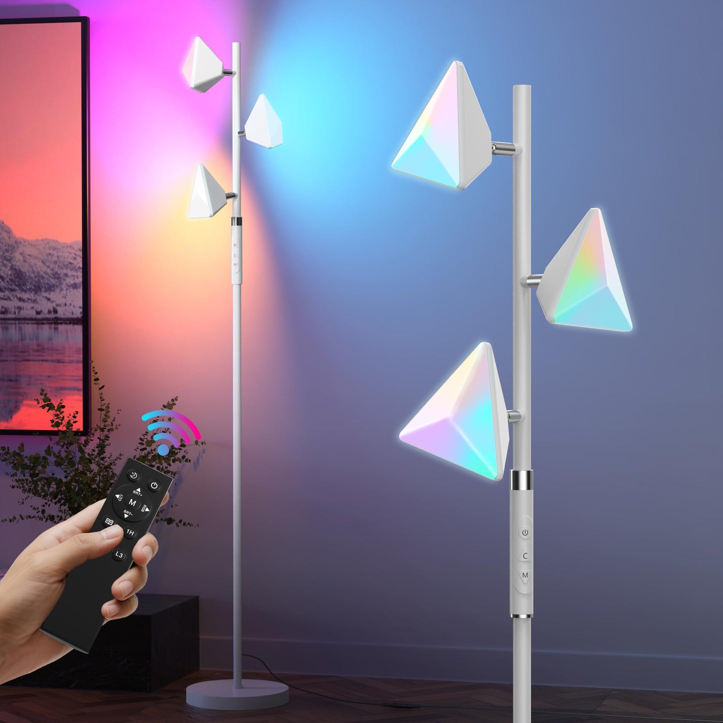PARTPHONER RGB Tree Floor Lamp, Stepless Dimmable, Remote & Touch Control, White, Model FLA-036-A2-White