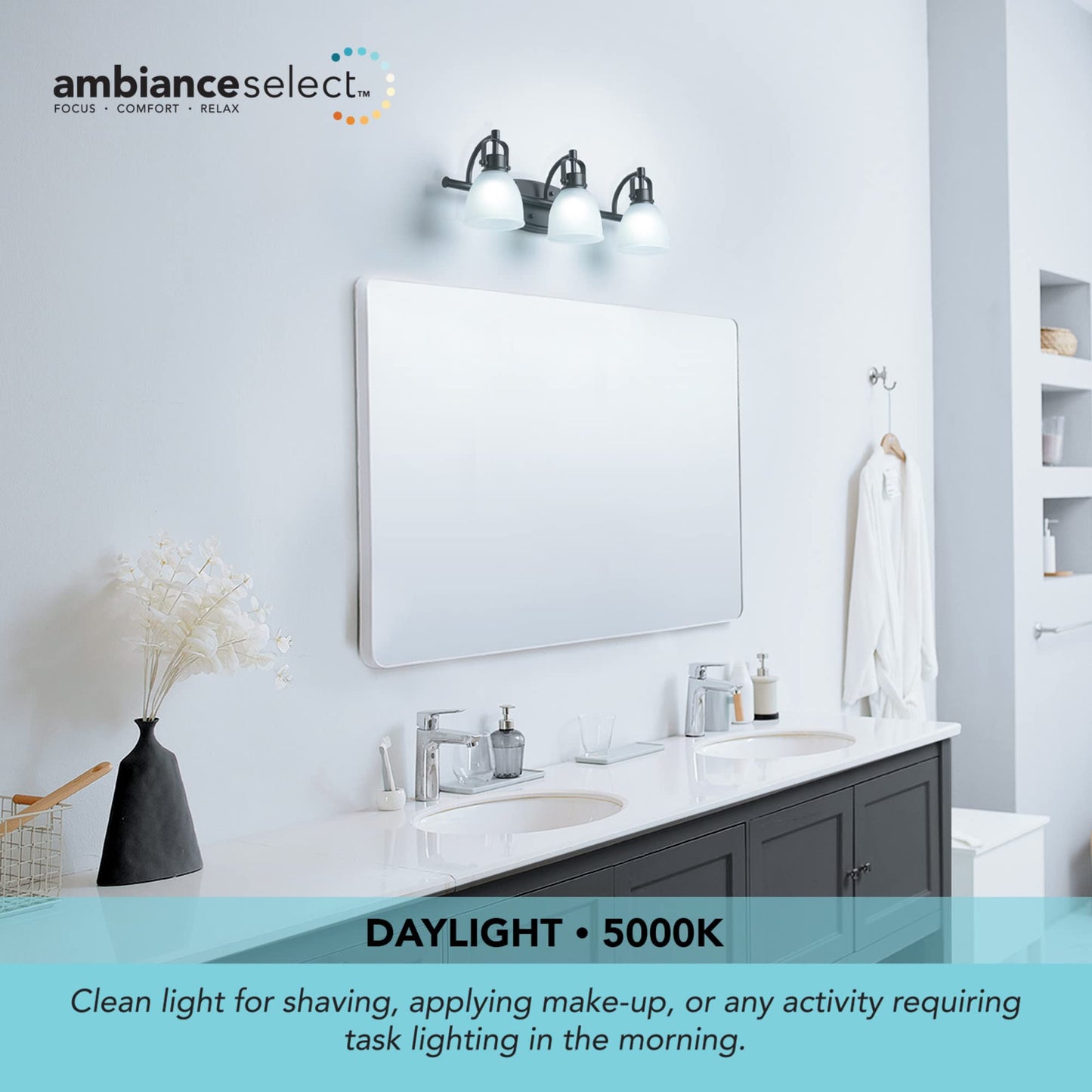 Globe Electric 52090 Vanity Light, 3-Light, Integrated LED, 1780 Lumens, 25W, Matte Black, Frosted Glass, 7.68 inches