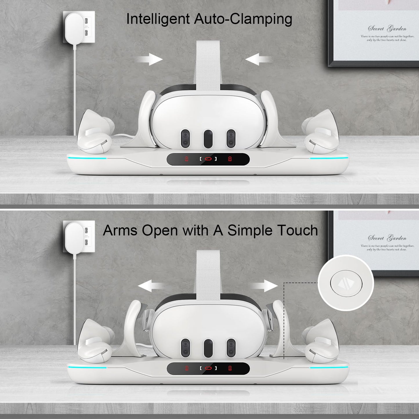 Dxldfks Auto-Clamping Charging Dock for Meta Quest 3 and Accessories Controllers