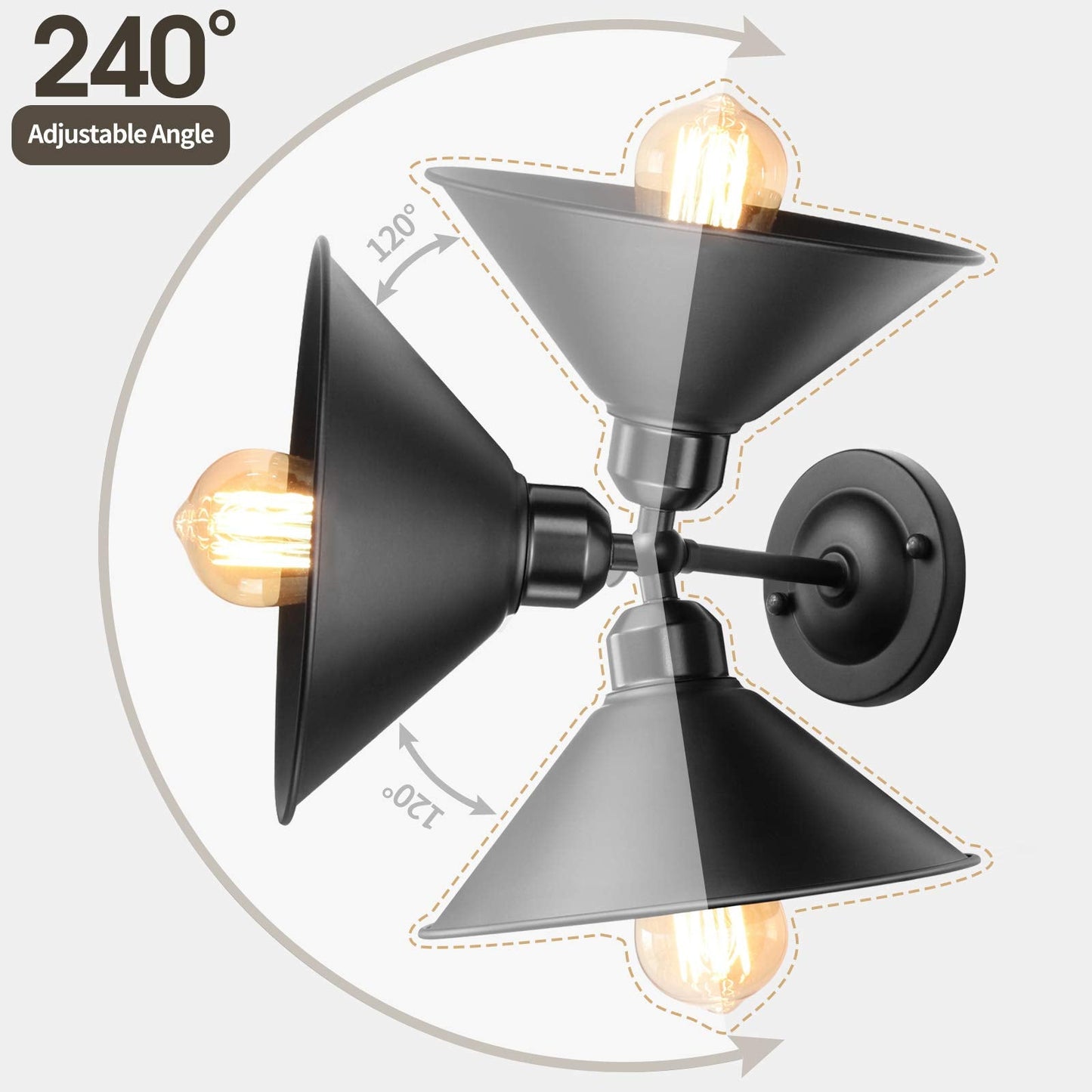 AEOREAL Plug in Wall Sconce, Antique Swing Arm Light Fixture, E26 Base, 2 Pack, Black
