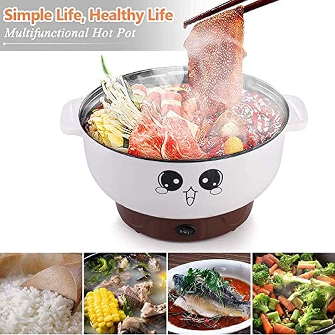 2.8L (with Lid and Steamer) 4-IN-1 Multifunction Electric Cooker Skillet Grill Pot Wok Electric Hot Pot for Noodles Cook Rice Fried Stew Soup Steamed Fish Boiled Egg Non-stick