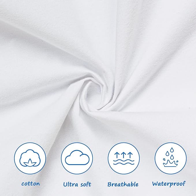 Travel Crib Sheets Cotton for Guava Lotus, Dream on Me Travel Crib and 42" X 24" Travel Light Playard Mattress, Soft & Breathable Waterproof Fitted Sheet 2 Pack, Boys & Girls White