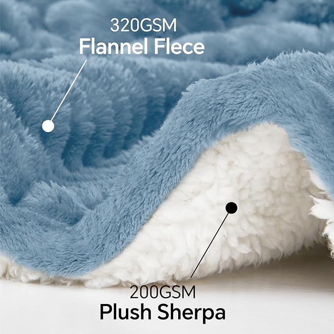 INFIIXSO Sherpa Fleece King Size Blanket - Super Soft & Warm Striped Fleece, Cozy Plush Fluffy Large Bed Blanket All Season Use (Light Blue, 104x90 Inches)