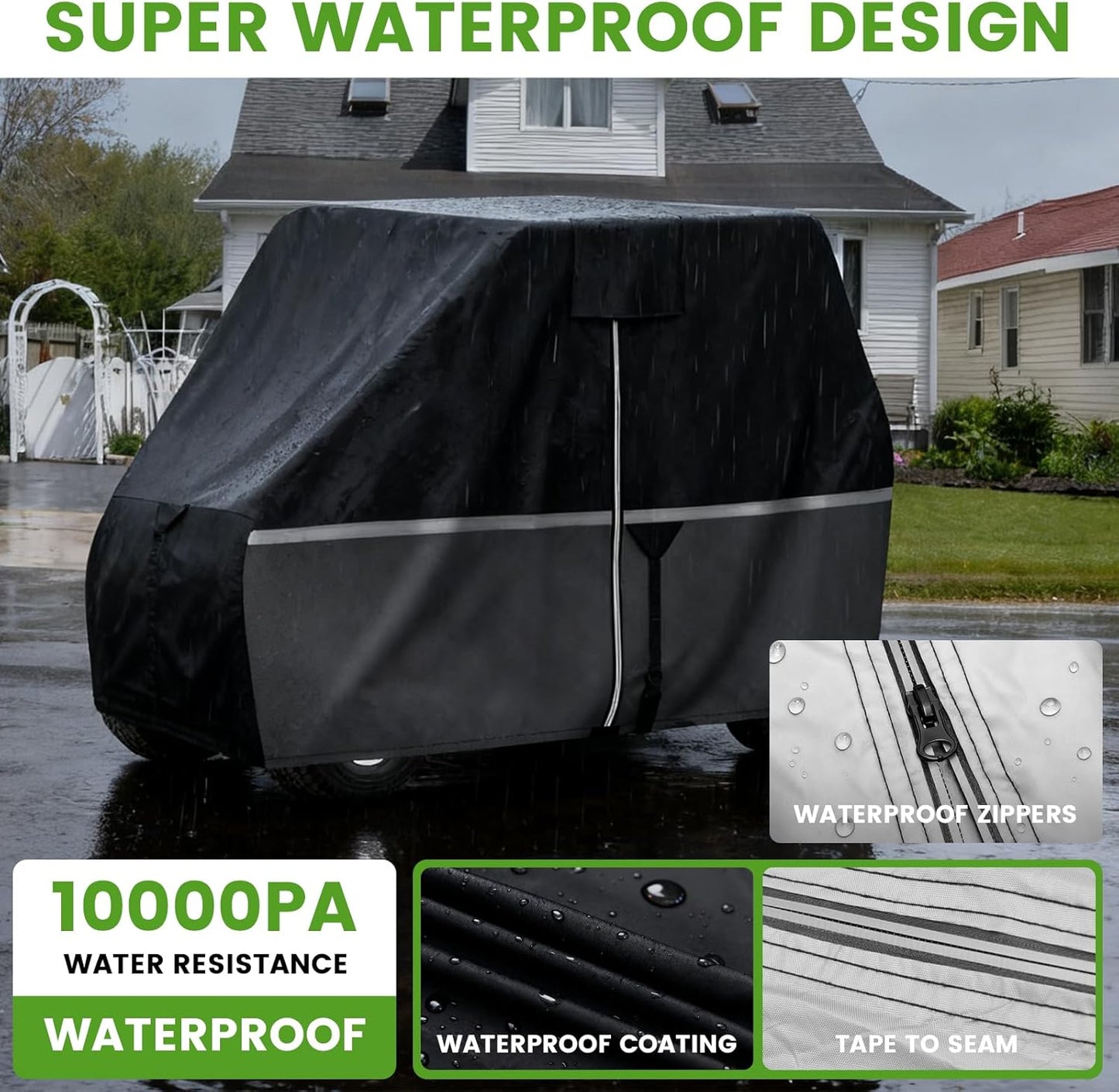 Waterproof Golf Cart Cover - Heavy Duty 420D Oxford Fabric, Universal Fit for 2 Passenger Yamaha/Club Car/EZGO, All-Weather Protection