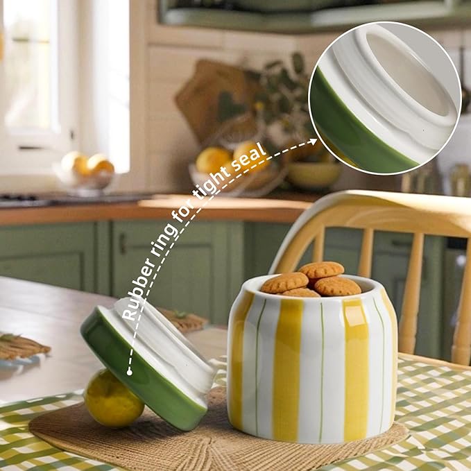 Cookie Jars with Lid Airtight, Hand Painted Lemon Ceramic Food Storage Containers with Lids for Home Decor and Kitchen Countertops, For Coffee, Spices, Sugar, Tea, Salt, Honey, Candy, Nut