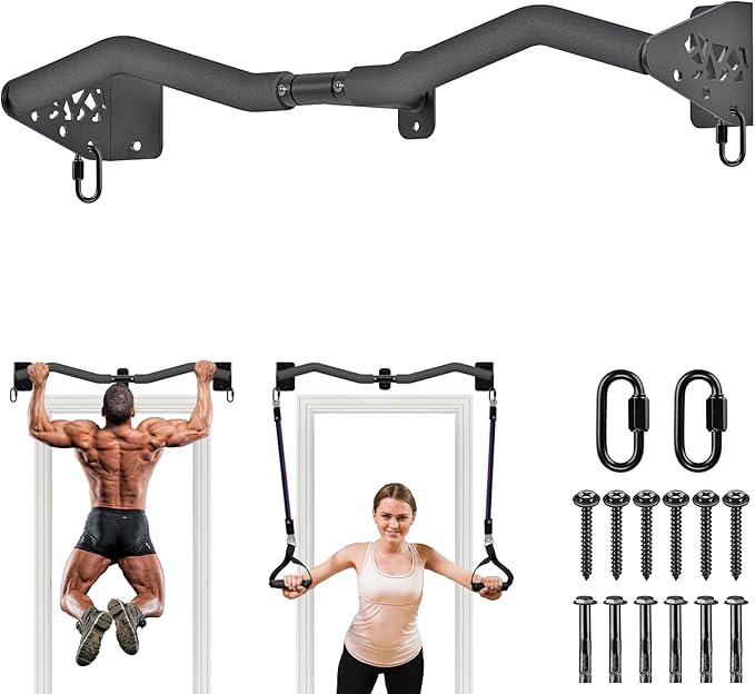 Kipika Wall Mounted Pull Up Bar - Heavy Duty 450 LB Capacity Doorway Chin Up Bar for Home Gym, Sturdy Steel Construction w...