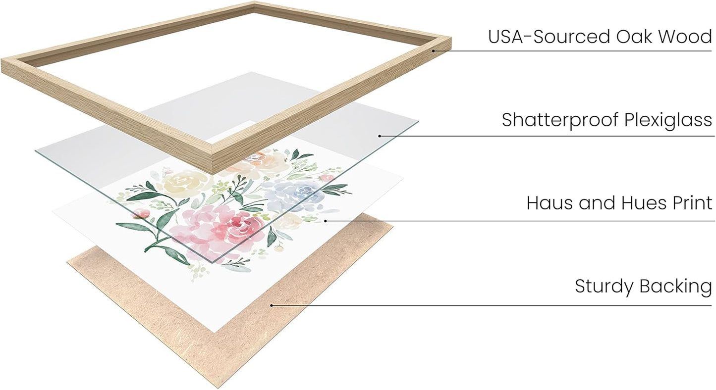 HAUS AND HUES Flower Wall Decor - Set of 4 Floral Wall Art, Framed Bouquet Pictures for Living Room, Bedroom, and Kitchen, Flower Pictures Wall Decor (Framed Beige, 11x14)