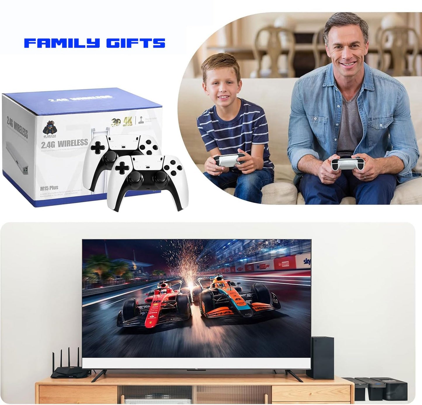Retro Game Console Stick Pro, Built-in 23 Emulators 40000+ Classic Video Games with 4K HDMI and Dual 2.4G Wireless Controllers (128GB) Plug Preloaded Electronic Game (128G)