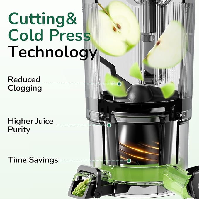 Canoly C16 Cold Press Juicer, with a 6" Wide Chute & Self-Precut, 3-in-1 Strainers (Juice & Sorbet & Nut Milk), BPA-Free Construction, Powered by a AC Brushless Motor (Space Gray)