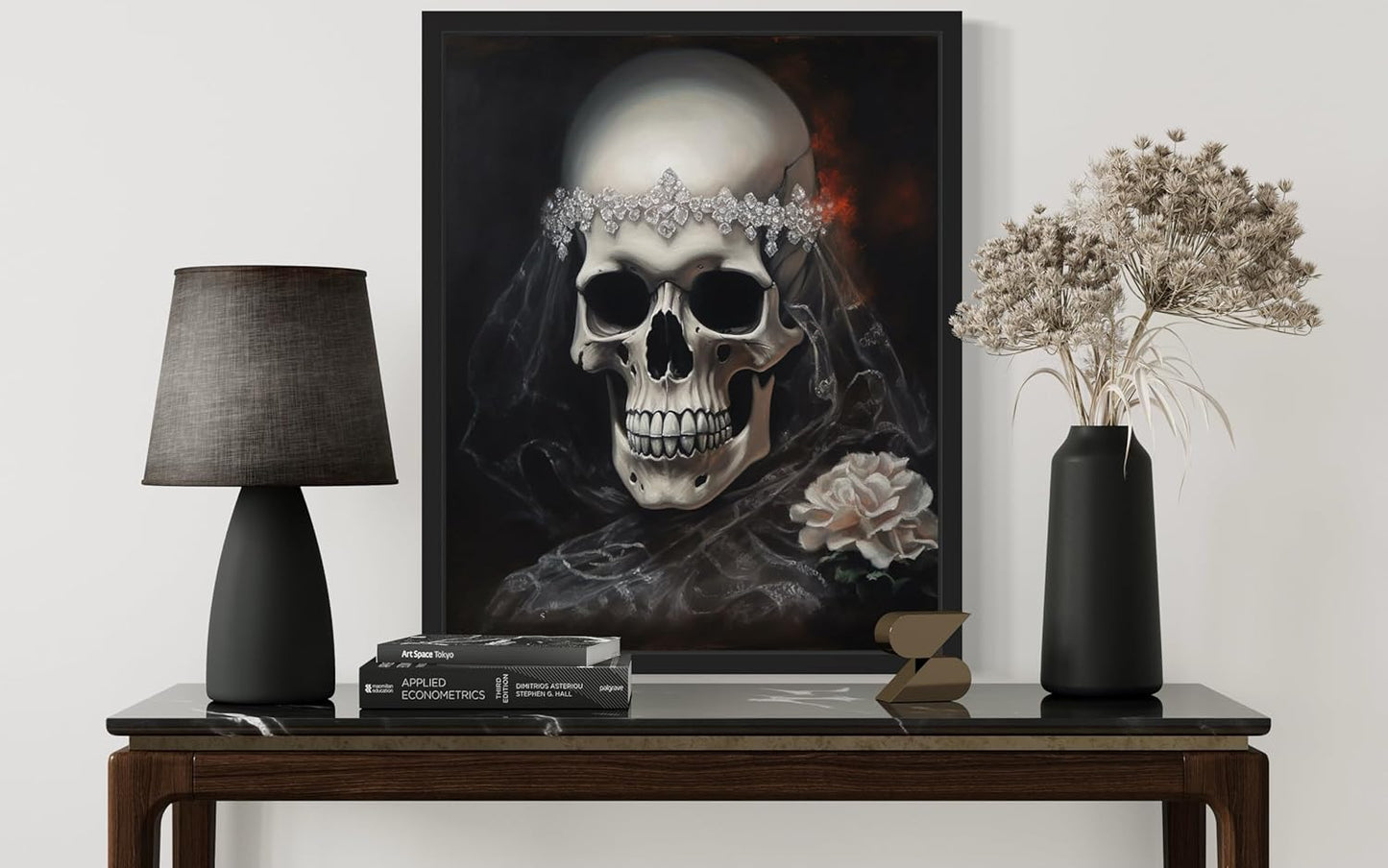 Skull Bride Poster Art Print, Halloween Scary Vintage Wall Art Academia Spooky Painting Decoration for Horror Prints, Gothic Posters Bedroom Decor 89 (Skull Bride, 8 x 10 inches, Black Frame)