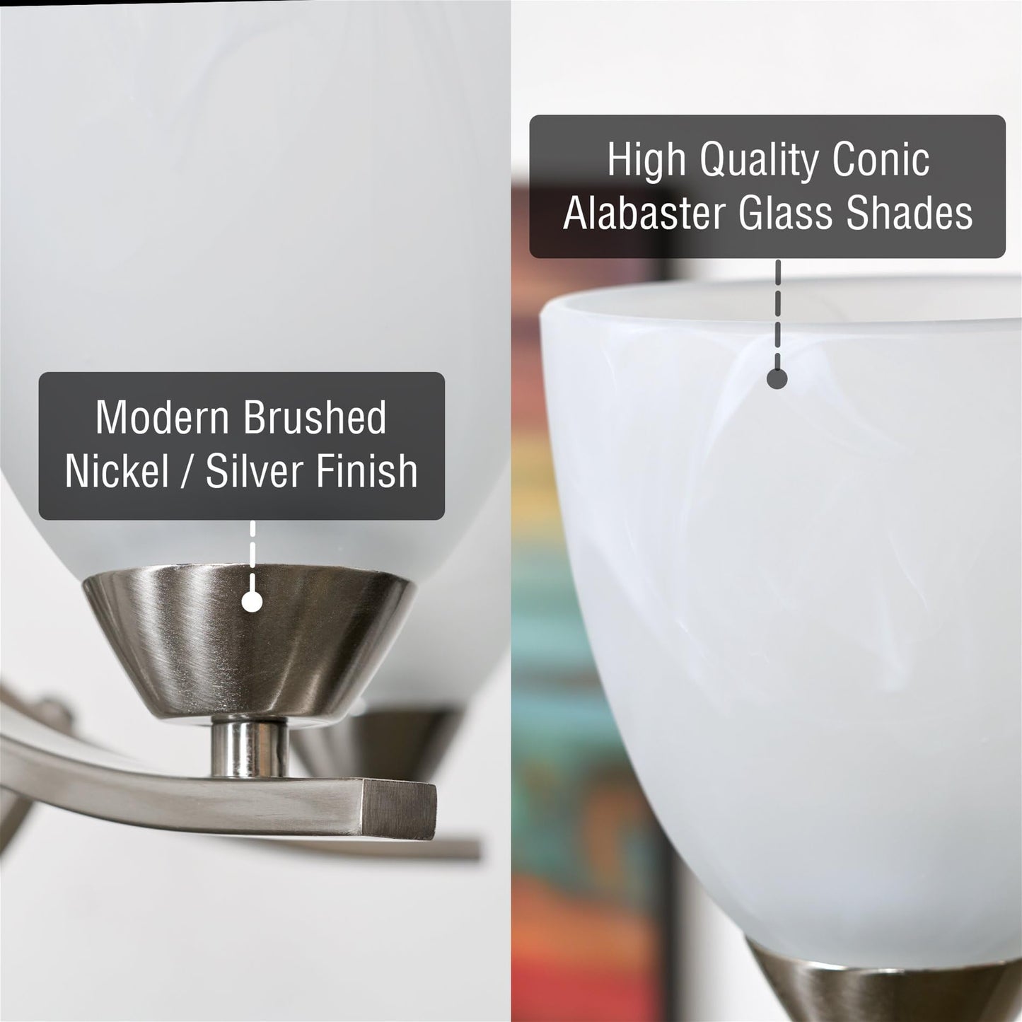 Kira Home Weston 5-Light Chandelier, Alabaster Glass Shades, Brushed Nickel Finish, Model RV-CC1185232-BN, Adjustable Chain