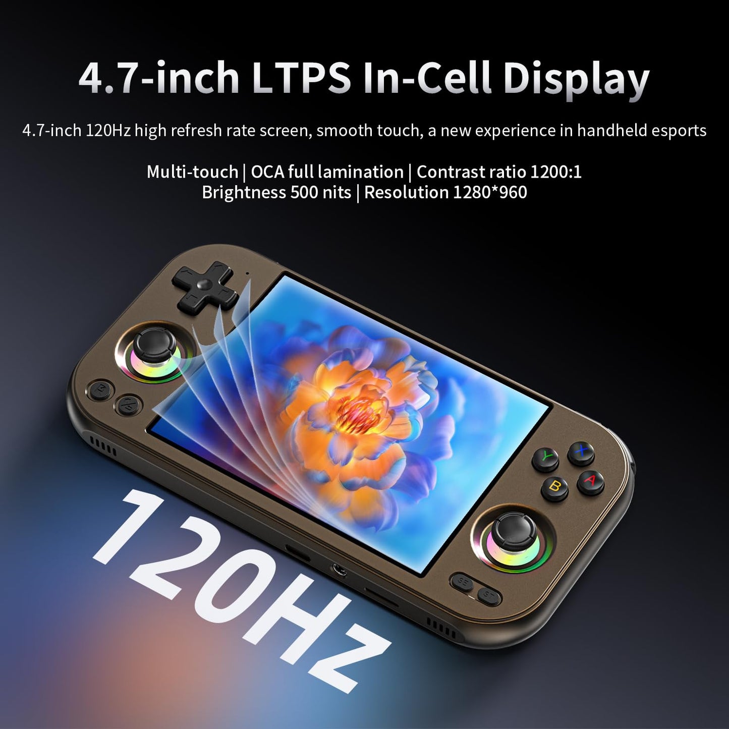 ANBERNIC RG477M Retro Handheld Game Console , Aluminum Alloy CNC Android 14 System 4.7 Inch LTPS in-Cell Screen Dimensity 8300 Processor Support WiFi 6E Bluetooth 5.3 NO Game Card(Brozen)