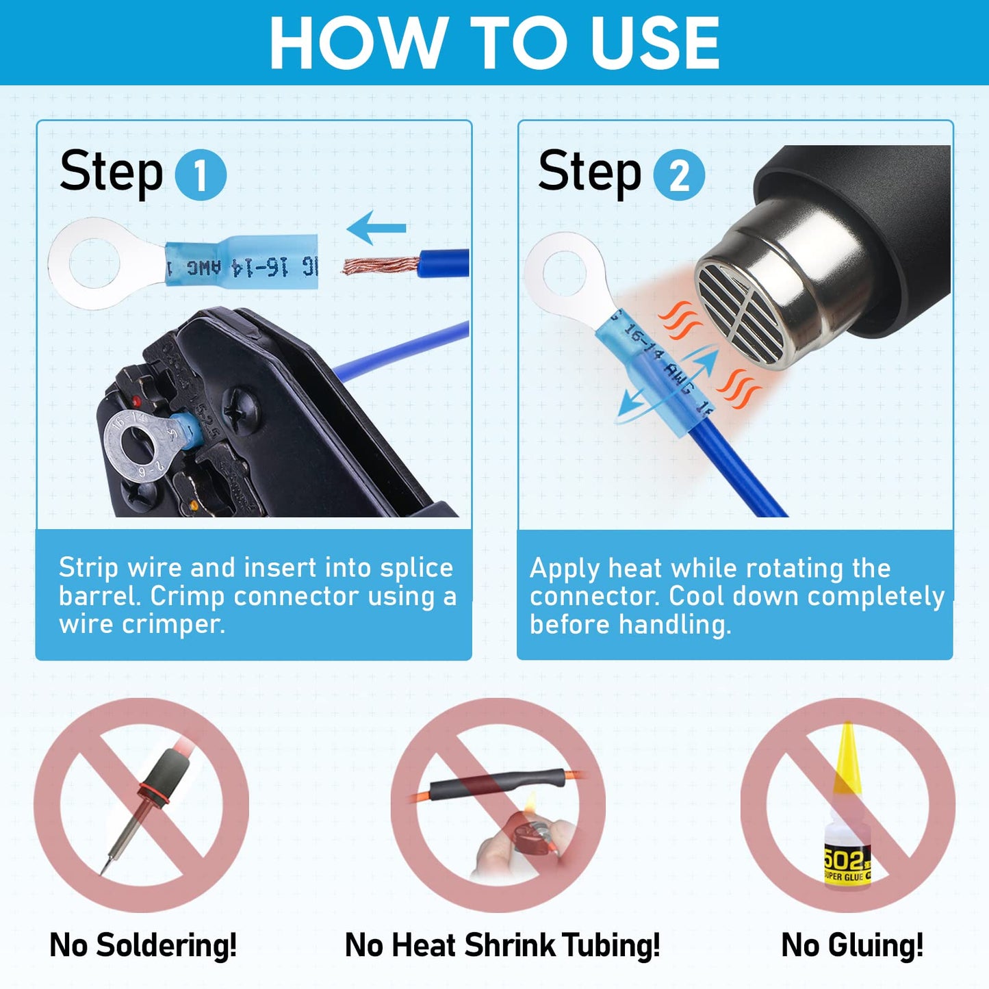 TICONN 120Pcs Heat Shrink Wire Connectors, Waterproof Automotive Marine Electrical Terminals Kit, Crimp Connector Assortment, Ring Fork Spade Butt Splices