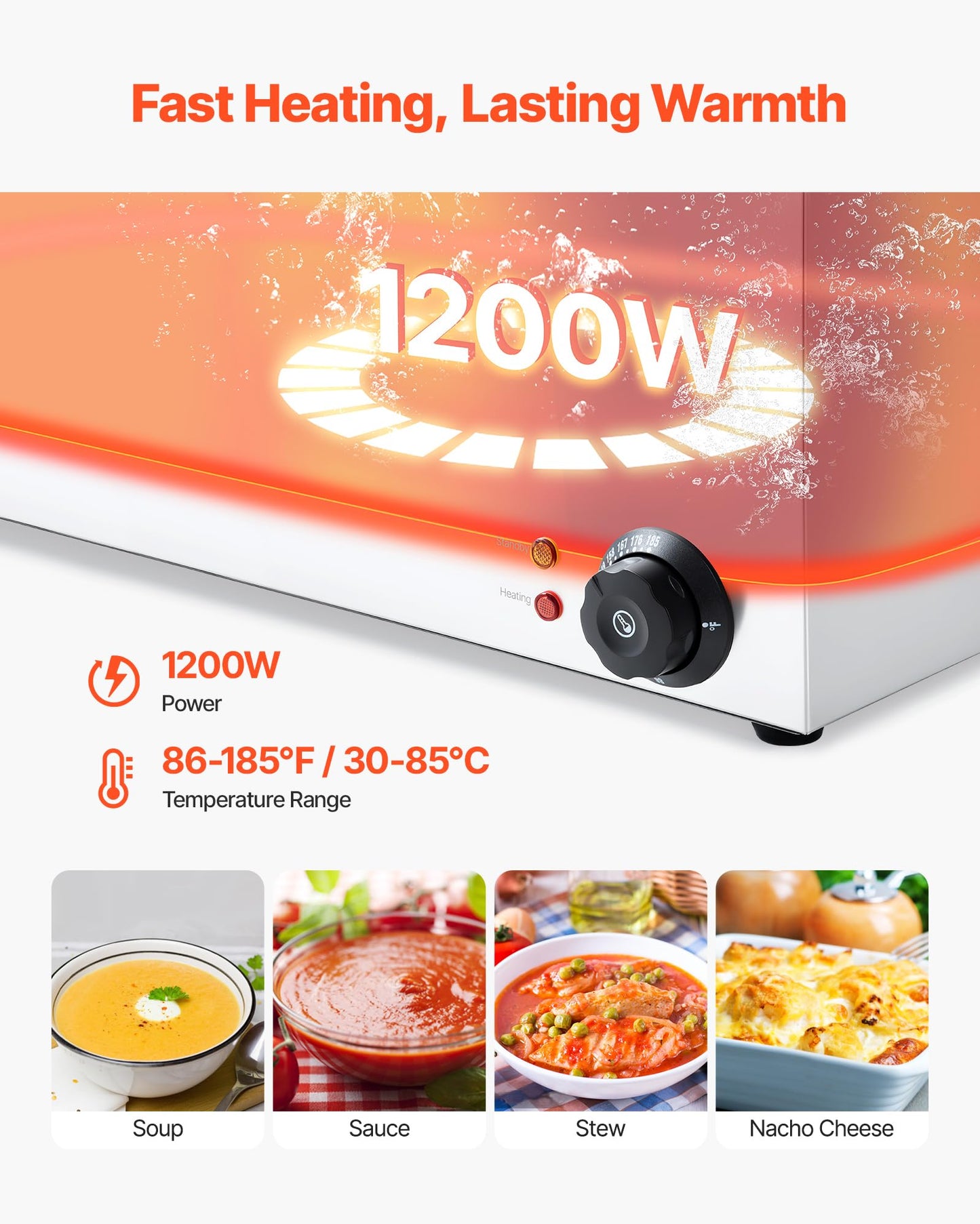 VEVOR 4-Pan Commercial Food Warmer, 24QT Electric Steam Table, 1200W Professional Countertop Stainless Steel Buffet Bain Marie with 86-185°F Temp Control for Catering and Restaurants, Silver