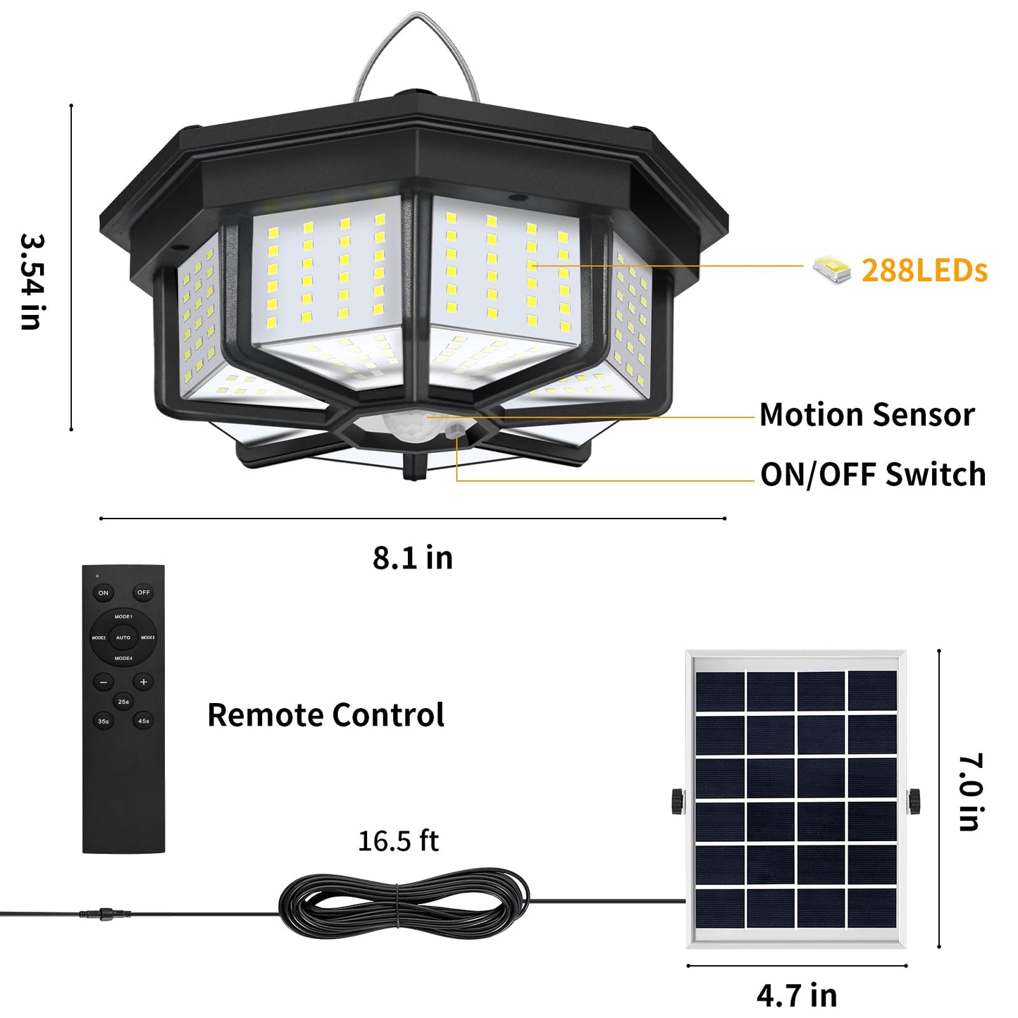 Solar Shed Light Indoor Outdoor, Aqonsie 288LED Solar Powered Motion Sensor Pendant Light Daytime Available, Solar Indoor Lights with 5 Lighting Modes & Remote for Shed Gazebo Barn Garage Home