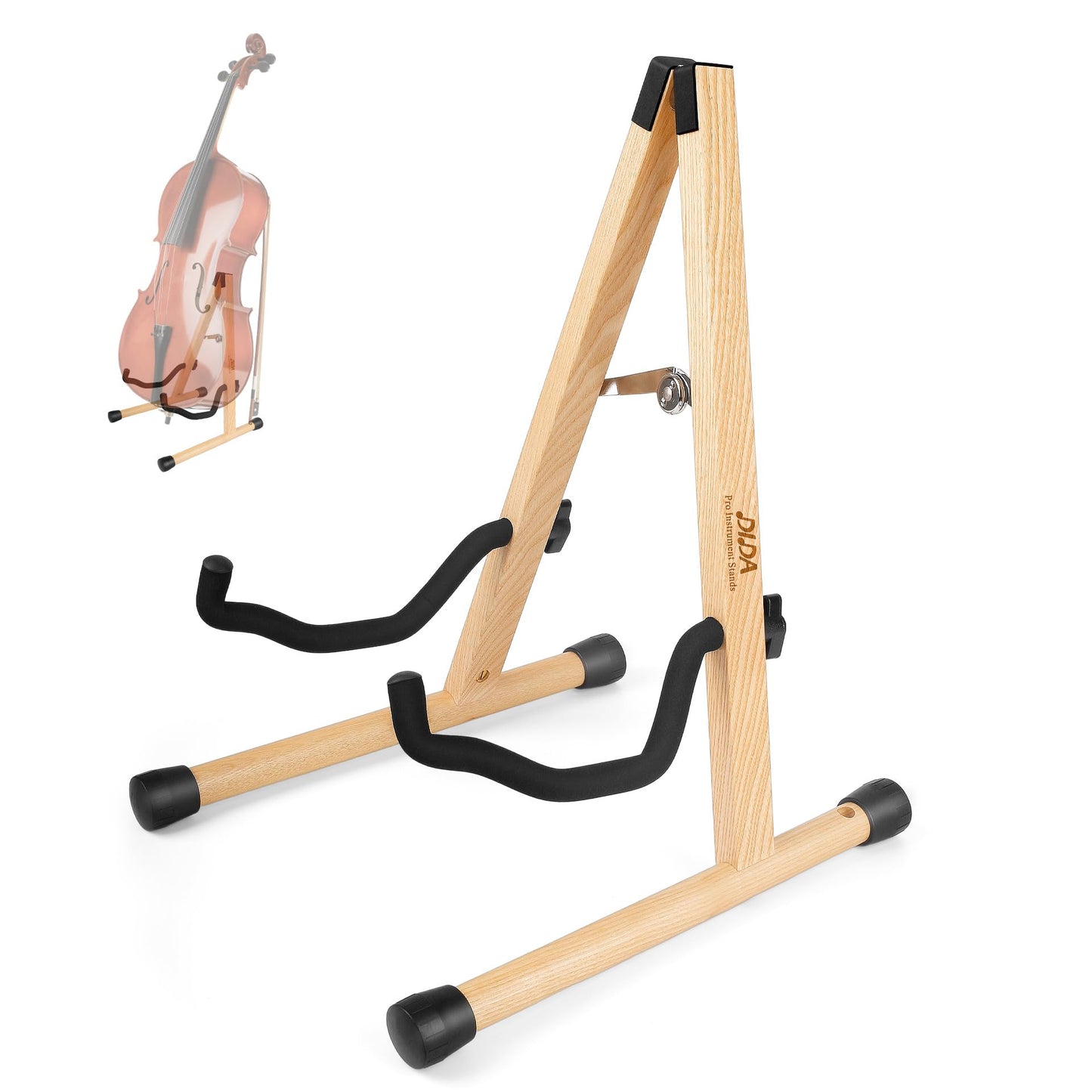 Cello Stand, Cello Stand with Bow Holder, Wooden A-Shape Floor Stand with Padded Foam, Fits 1/2, 3/4, 7/8, 4/4 Full-Size, Cello