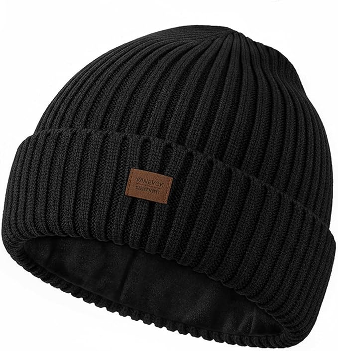 Merino Wool Beanie Hat for Men Women - Thermal Knitted Winter Hat for Large Heads Hiking Running Cap Wrap for Cold Weather