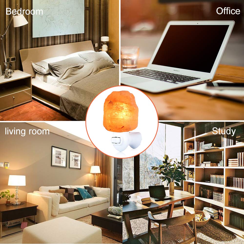 Pursalt Himalayan Salt Lamp Night Light - 360° Rotatable Wall Plug, Pink Crystal Rock, Includes 2 Bulbs, Natural-1 Pack