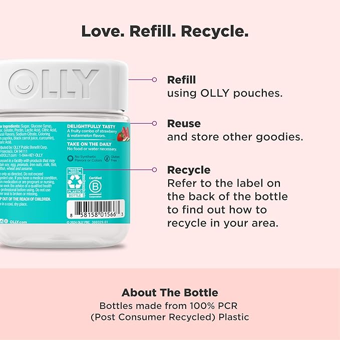 OLLY Teen Girl Multi Gummy, Healthy Skin and Immune Support, 15 Essential Vitamins, Biotin, Zinc, Calcium, Chewable Multivitamin, Berry Melon, 35 Day Supply, 70 Count (Pack of 2)
