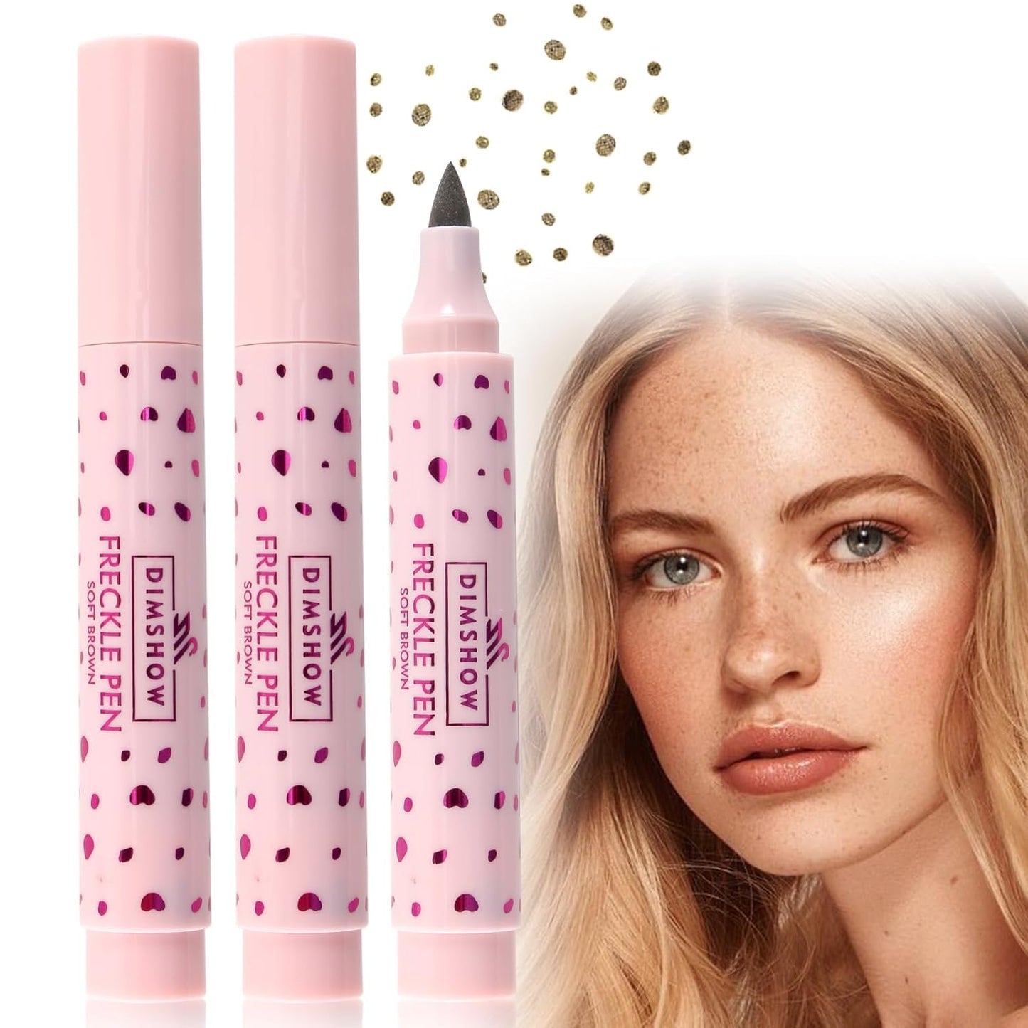Erinde 2PCS Freckle Pen, Natural Lifelike Freckle Makeup Pen Magic Freckle Color, Waterproof Longlasting Soft Dot Sopt Pen for Natural Effortless Sunkissed Makeup, Light Brown