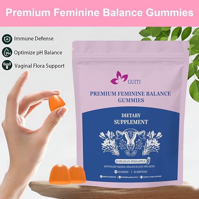 Premium Feminine Balance Gummies for Women, Pineapple Gummies for Women PH, Bacillus Coagulans Hawaiian Pineapple Flavored Gummies, Vaginal Probiotics, Vegan, Gluten-Free, 60 Gummies
